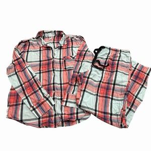 Victoria's Secret Pajama Set Sz Medium Plaid Long Sleeved Shirt Pants Red Black